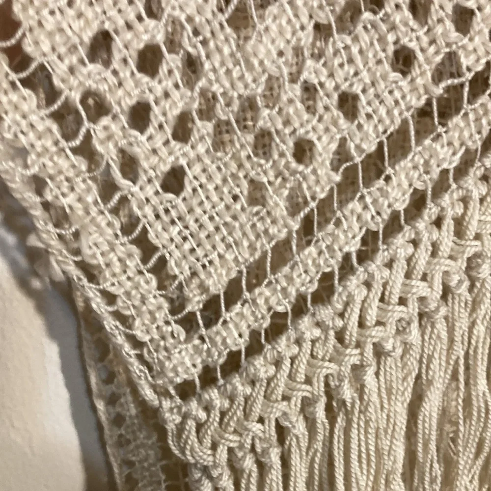 Woven fringed boho silk scarf for body or home 58 x 15”